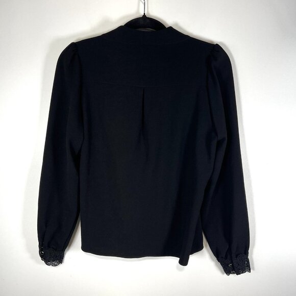 Sezane Abelia Blouse Black Wrap Style V-Neck Top Size 36 US 4 Lace Cuff Feminine - Picture 8 of 10